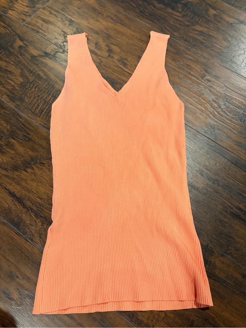 Sleeveless Ribbed V-Neck Tank Top - Coral Orange